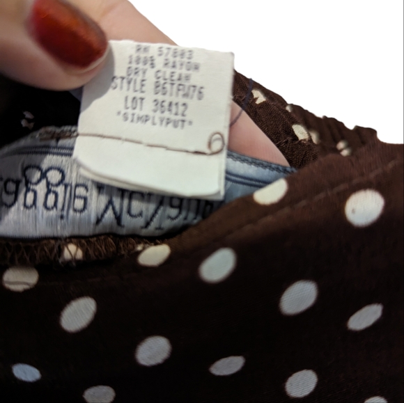 Vintage Maggie McNaughton Brown with Cream Polka Dot Light Pleated Skirt Sz 16W - Picture 10 of 11